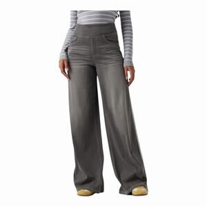 Halara Flex High Waisted Stripe Wide Leg Flowy Casual Jeans Iron Gate Denim NWOT